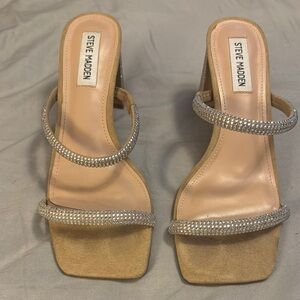 Steve Madden Tan and Silver Heels with Rhinestone Straps